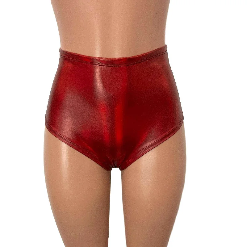 High Waist Scrunch Bikini Hot Pants - Red Holographic