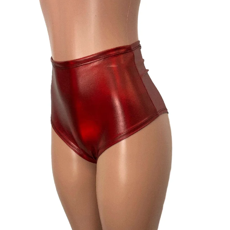 High Waist Scrunch Bikini Hot Pants - Red Holographic