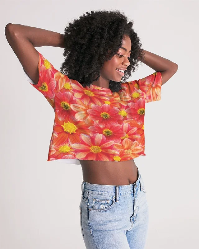 Beautiful blood orange flower design Women's All-Over Print Lounge Cropped Tee