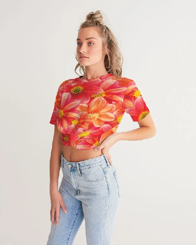 Beautiful blood orange flower design Women's All-Over Print Twist-Front Cropped Tee