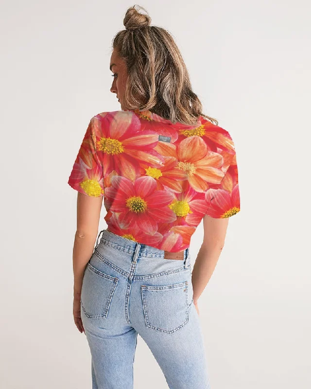 Beautiful blood orange flower design Women's All-Over Print Twist-Front Cropped Tee