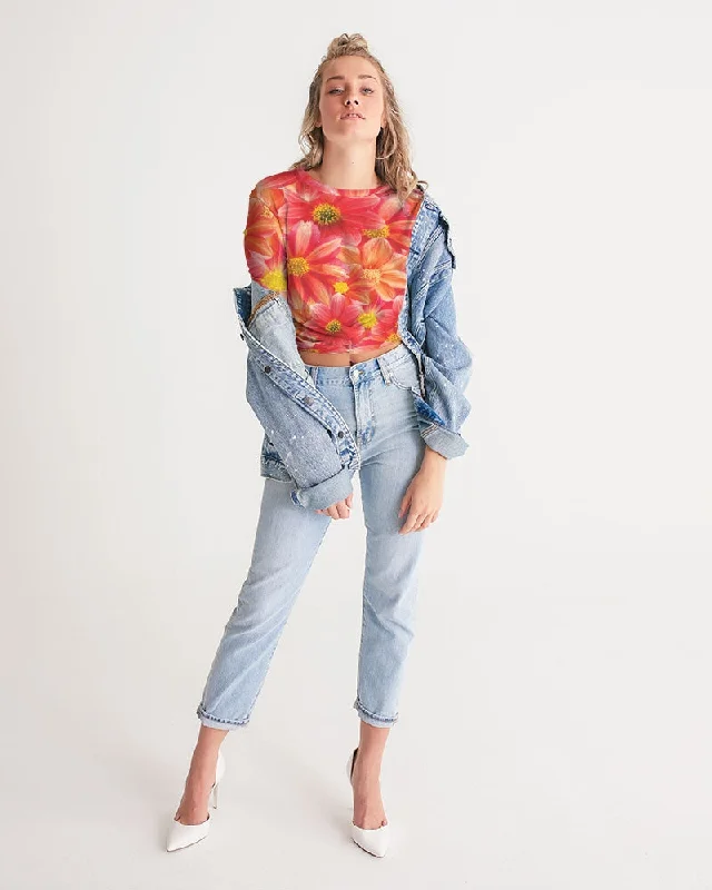 Beautiful blood orange flower design Women's All-Over Print Twist-Front Cropped Tee