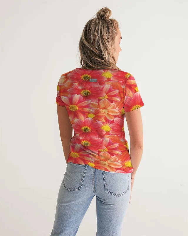 Beautiful blood orange flower design Women's All-Over Print V-Neck Tee