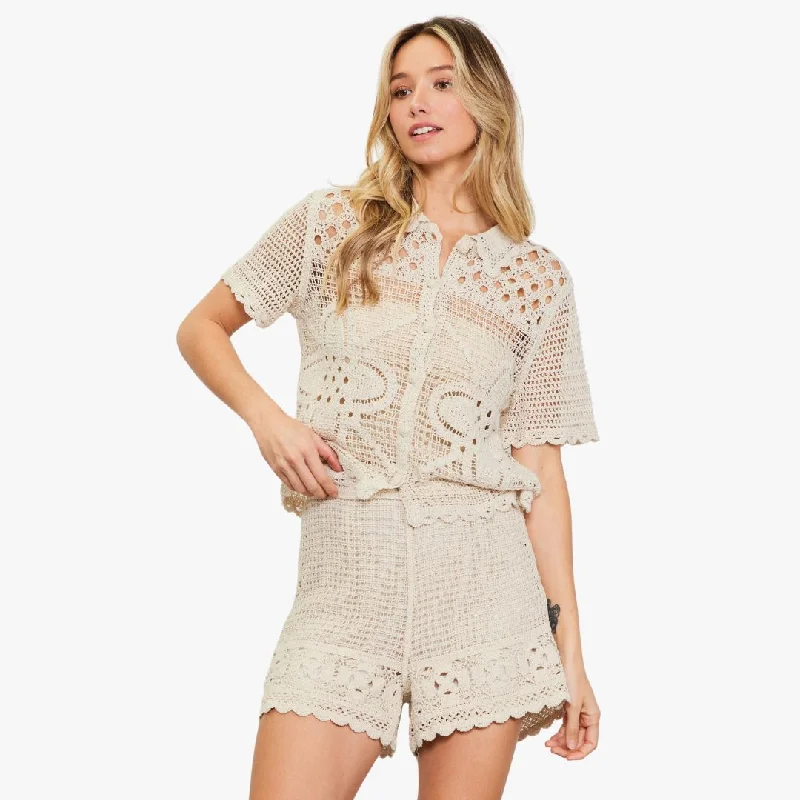 Crochet Button Down Top (Natural)