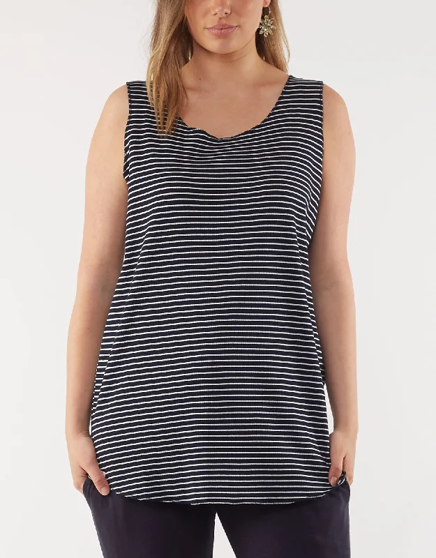 Elm - Lottie layer Tank - Navy with White Stripes