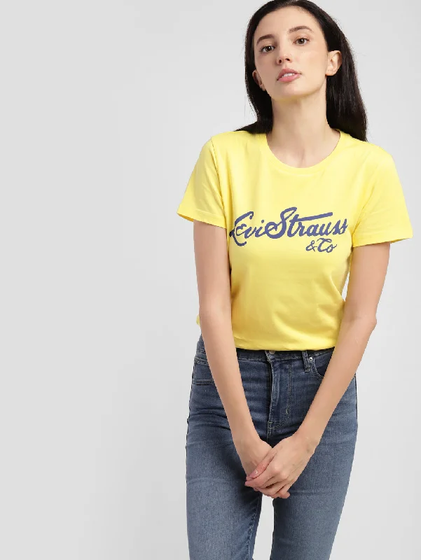 Women's Brand Logo Round Neck T-shirt Yellow