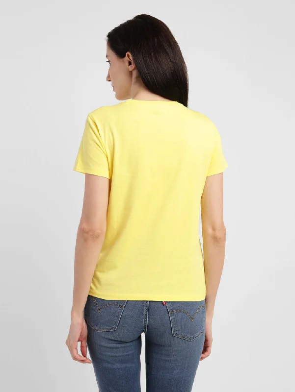 Women's Brand Logo Round Neck T-shirt Yellow