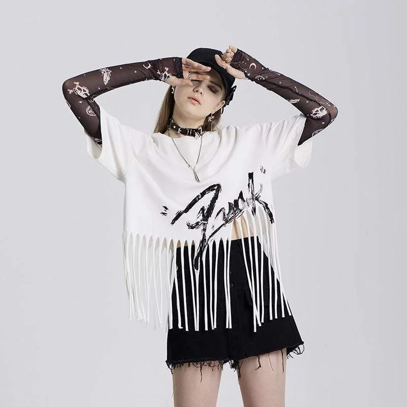 Women's Grunge Fringes Loose Short Sleeved T-shirt