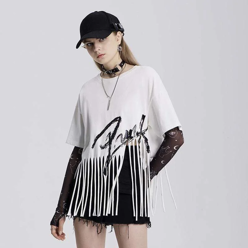 Women's Grunge Fringes Loose Short Sleeved T-shirt