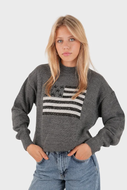 ""Glitter flag"" sweater grey