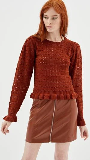 MINK PINK PEONY CROCHET KNIT JUMPER RUST