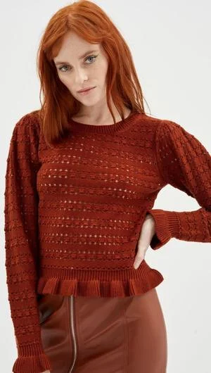 MINK PINK PEONY CROCHET KNIT JUMPER RUST