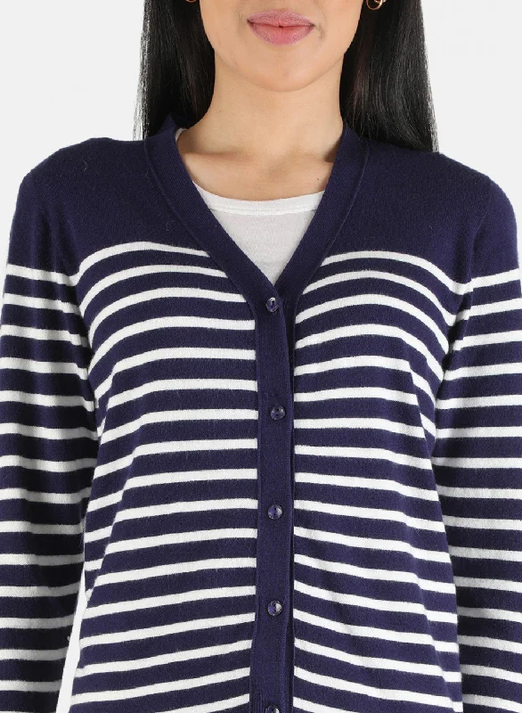 Women Blue Self Design Cardigan