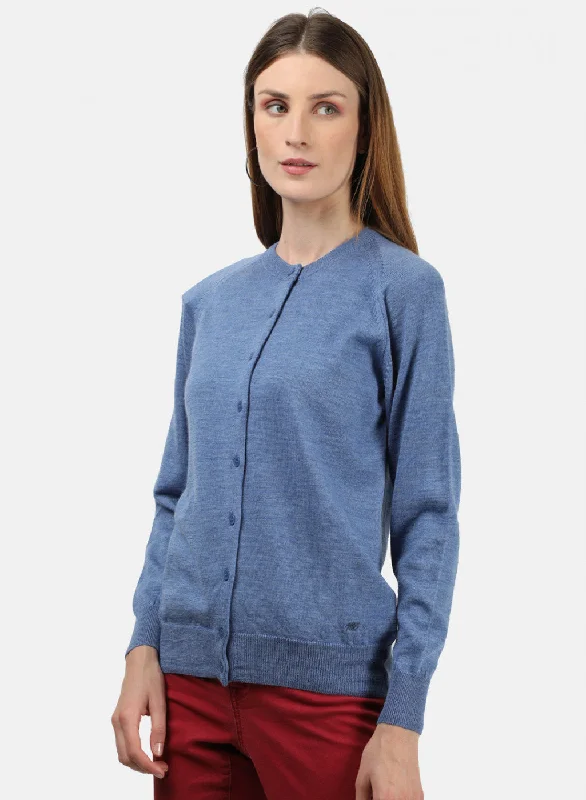 Women Blue Solid Cardigan