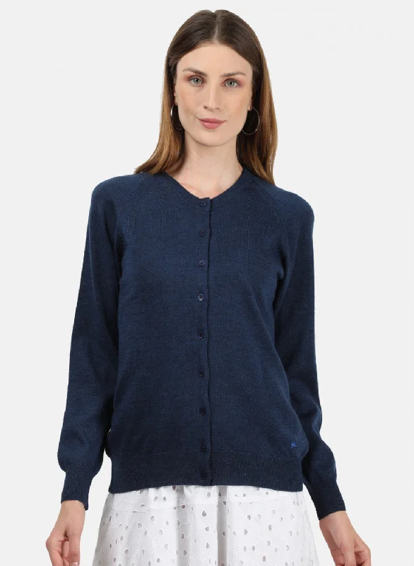 Women Blue Solid Cardigan