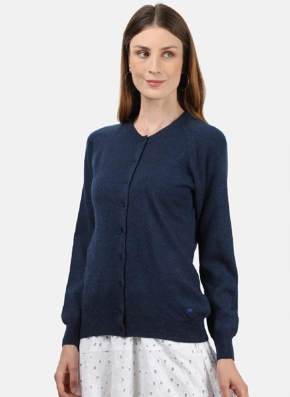 Women Blue Solid Cardigan