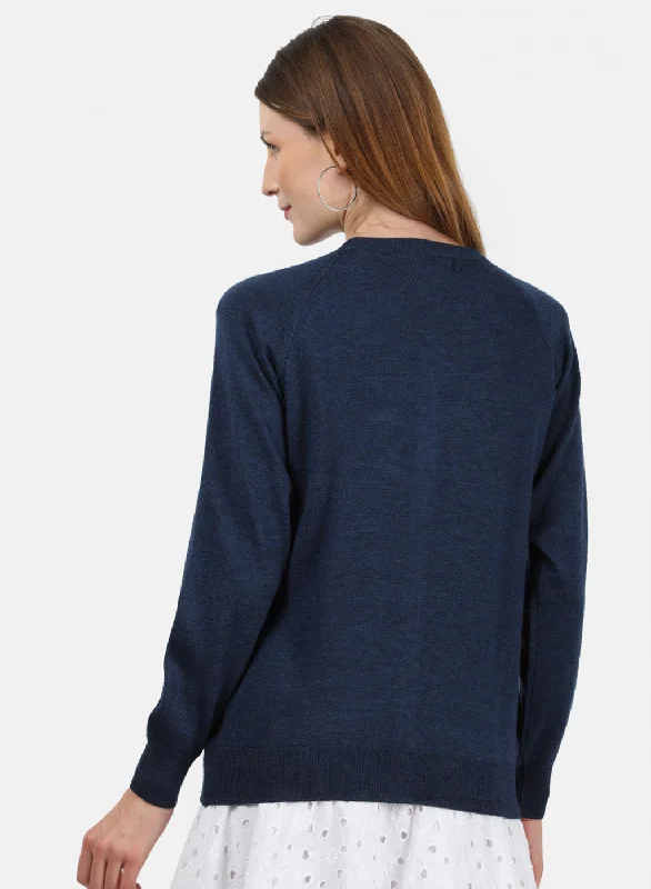 Women Blue Solid Cardigan