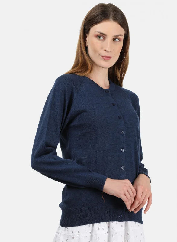 Women Blue Solid Cardigan