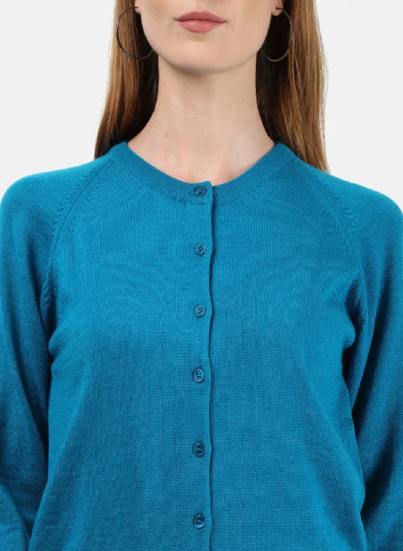 Women Blue Solid Cardigan