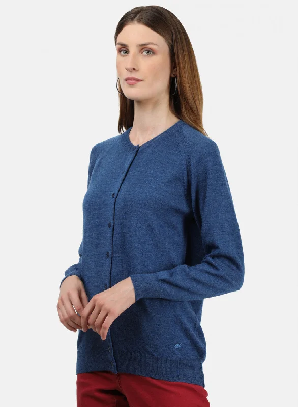 Women Blue Solid Cardigan