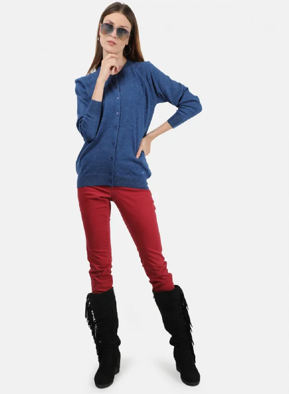 Women Blue Solid Cardigan