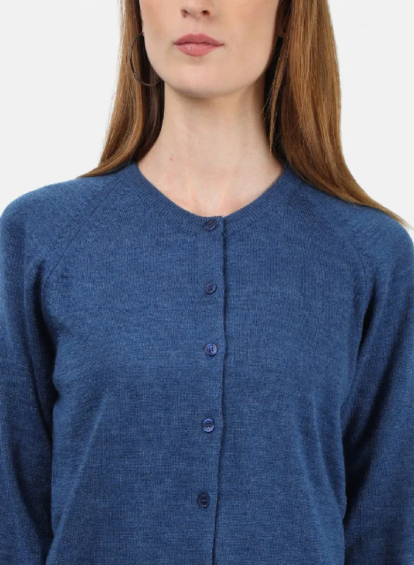 Women Blue Solid Cardigan