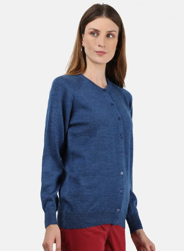 Women Blue Solid Cardigan