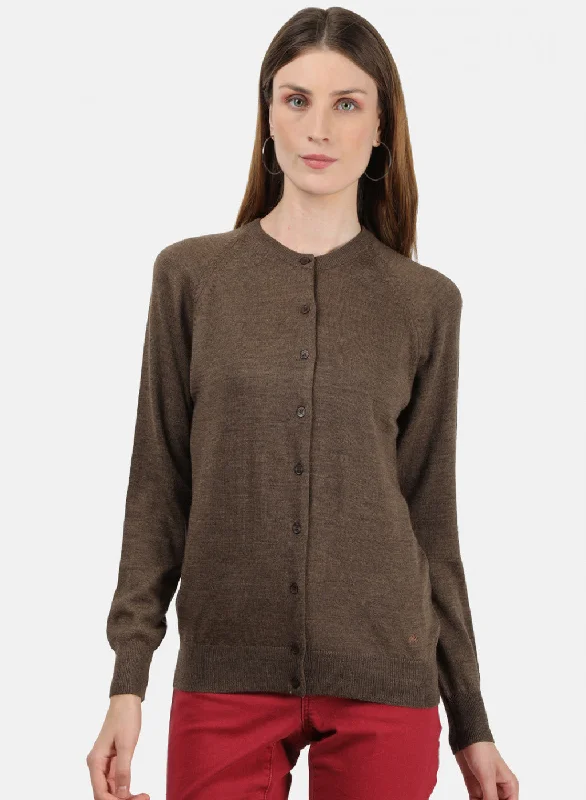 Women Brown Solid Cardigan