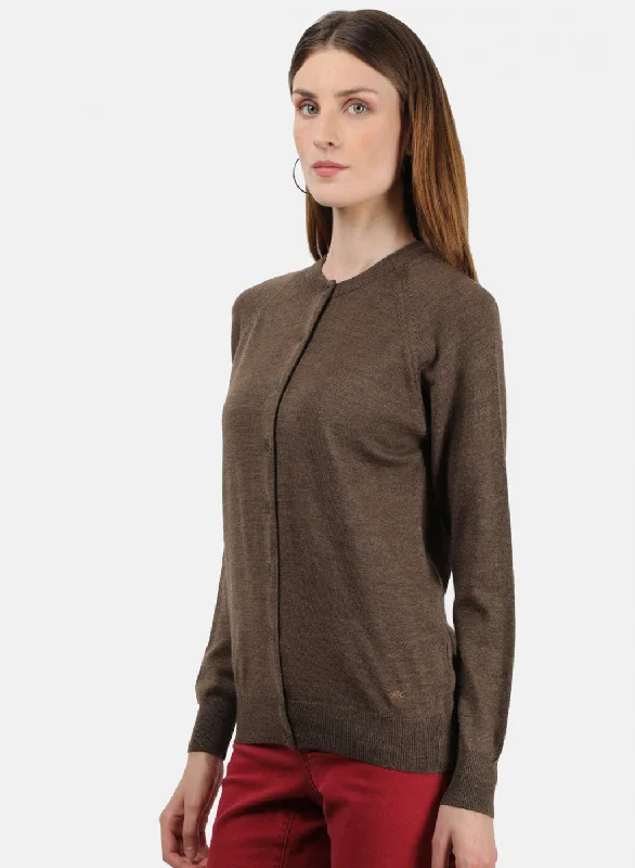 Women Brown Solid Cardigan