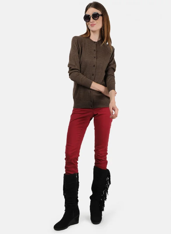 Women Brown Solid Cardigan