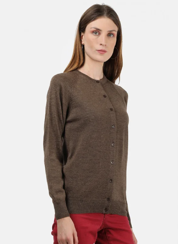 Women Brown Solid Cardigan