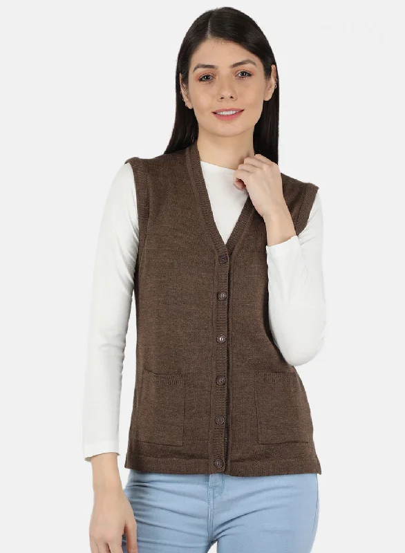 Women Brown Solid Cardigan