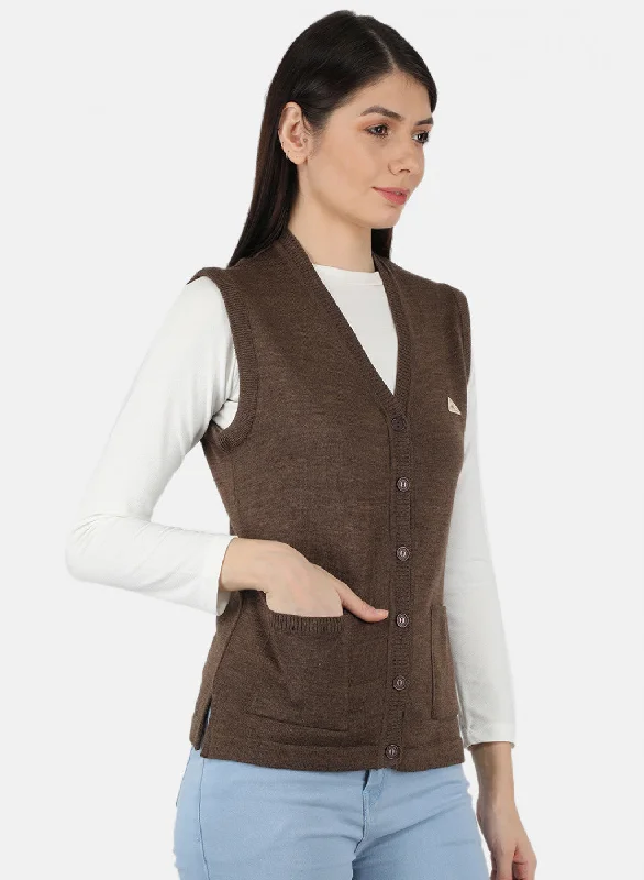 Women Brown Solid Cardigan