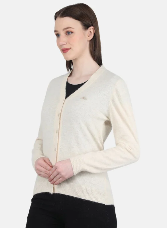 Women Cream Solid Cardigan