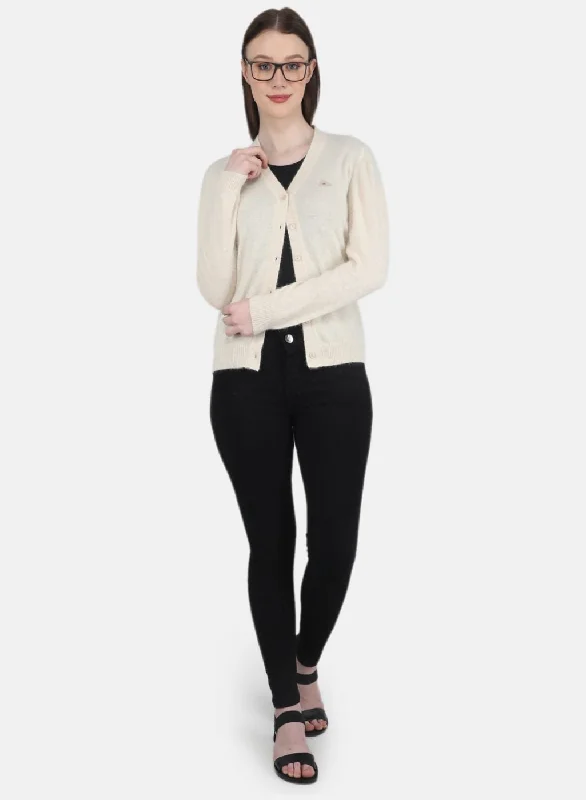 Women Cream Solid Cardigan