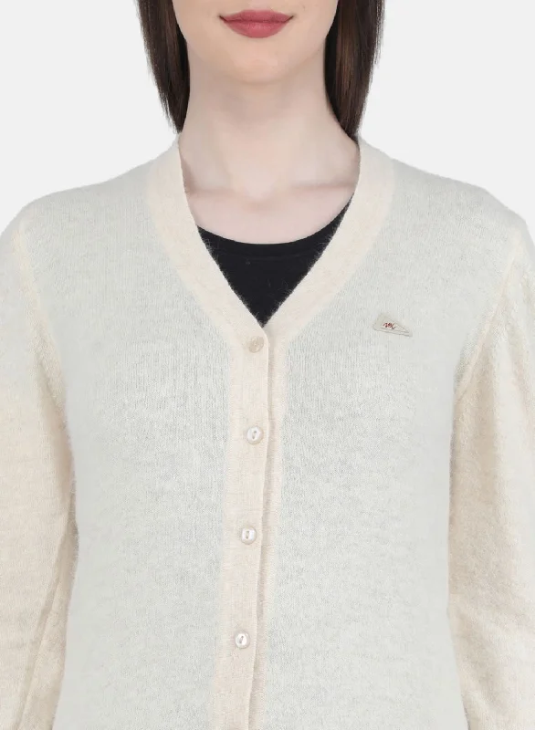 Women Cream Solid Cardigan