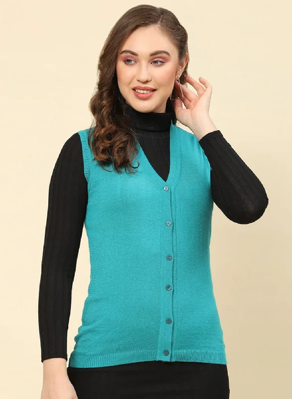 Women Green Solid Modal Nylone Cardigan