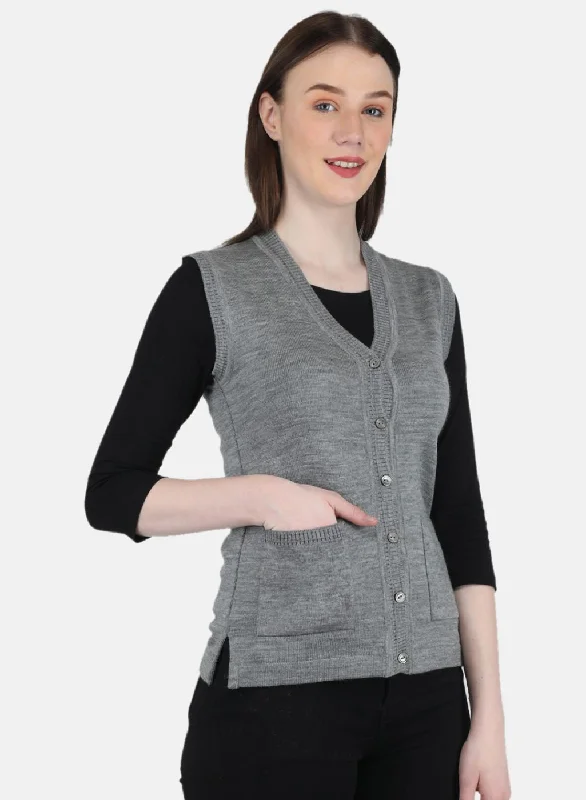 Women Grey Solid Cardigan