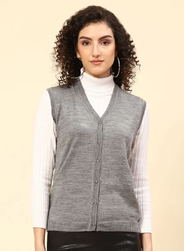 Women Grey Solid Wool blend Cardigan