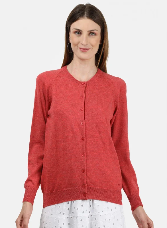 Women Light Red Solid Cardigan