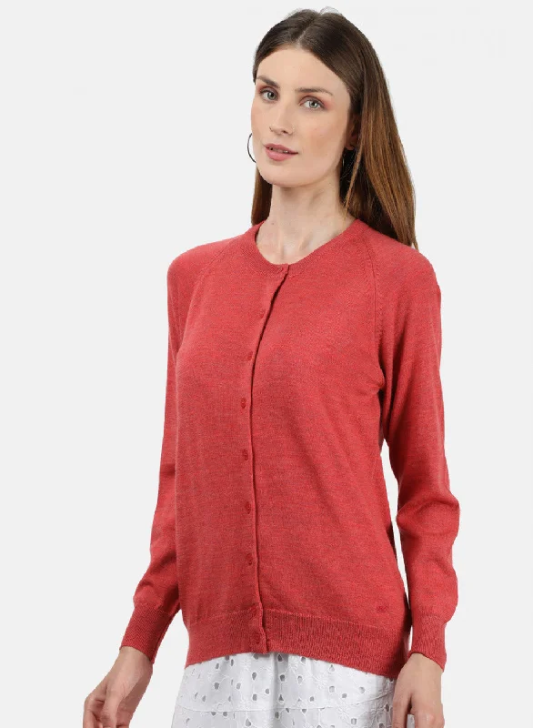 Women Light Red Solid Cardigan