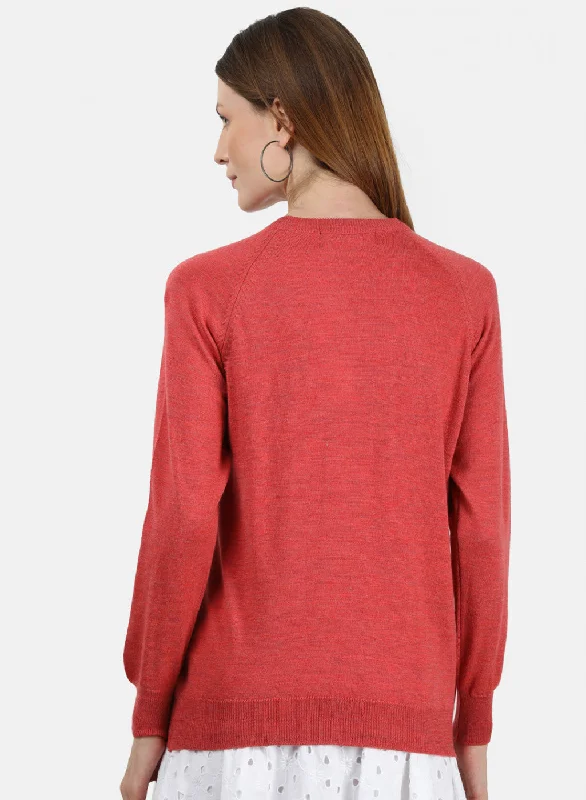 Women Light Red Solid Cardigan