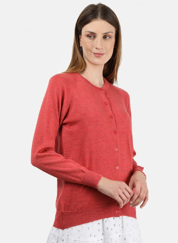 Women Light Red Solid Cardigan