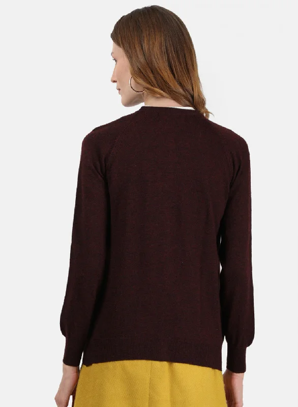 Women Maroon Solid Cardigan