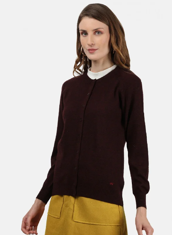 Women Maroon Solid Cardigan