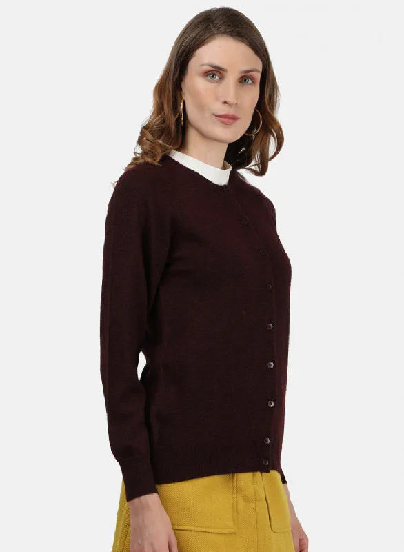 Women Maroon Solid Cardigan