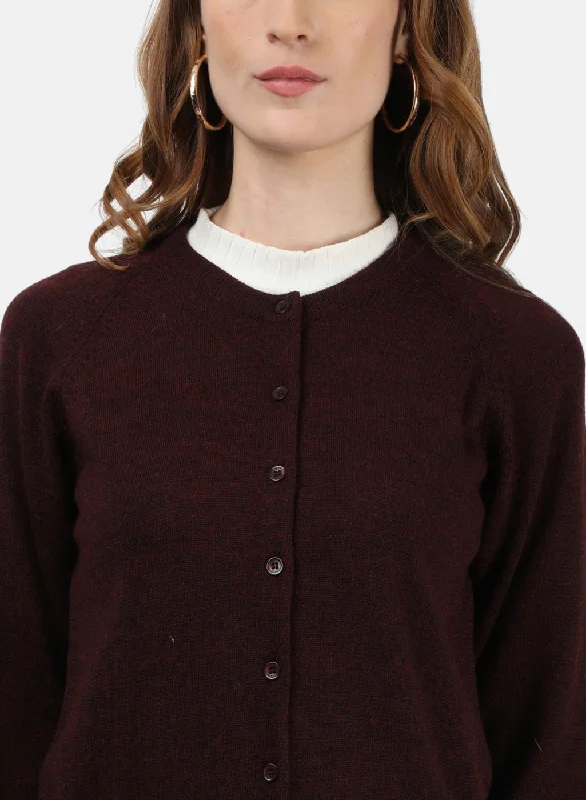 Women Maroon Solid Cardigan