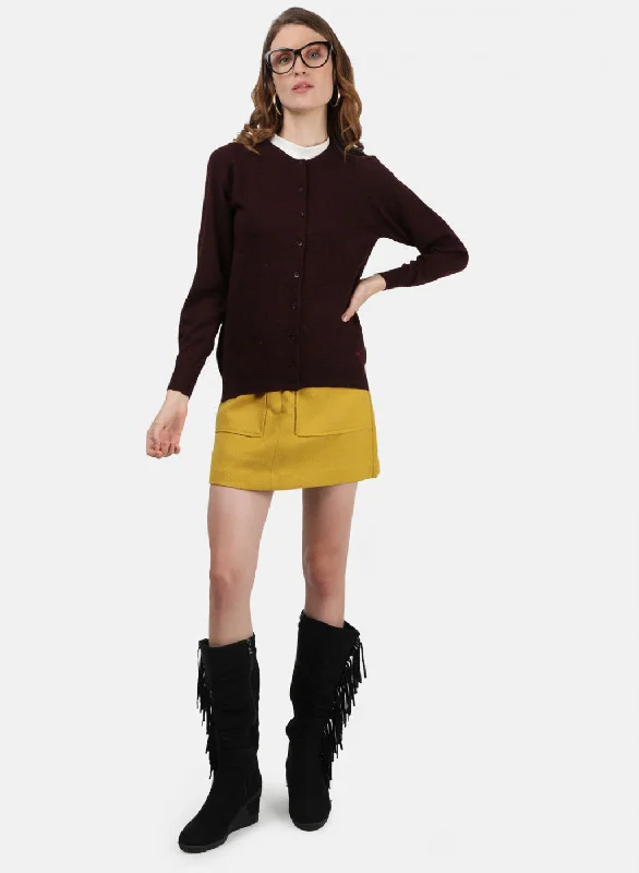 Women Maroon Solid Cardigan