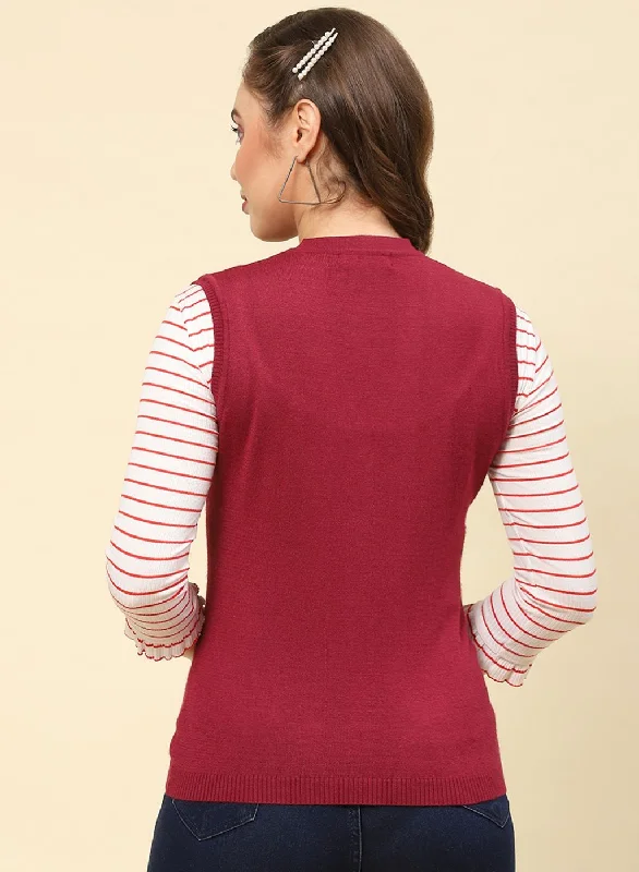 Women Maroon Solid Modal Nylone Cardigan