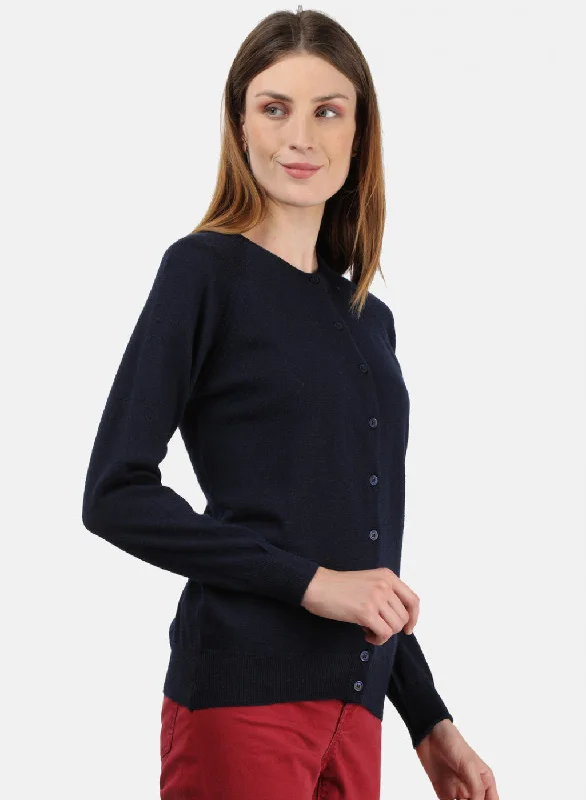 Women NAvy Blue Solid Cardigan